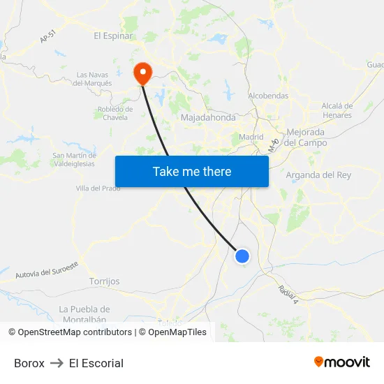 Borox to El Escorial map