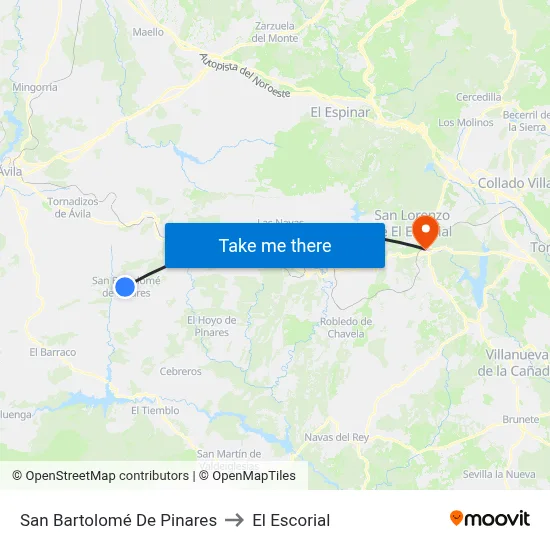 San Bartolomé De Pinares to El Escorial map