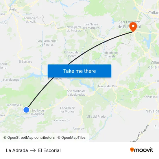La Adrada to El Escorial map