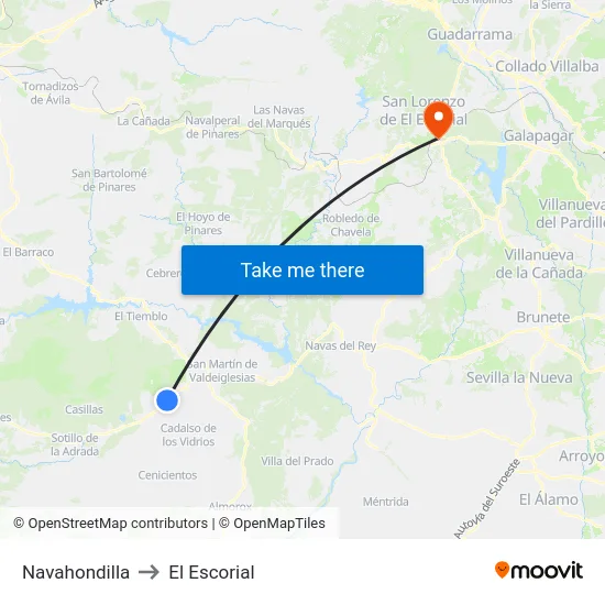 Navahondilla to El Escorial map