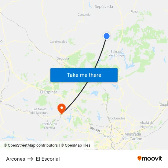 Arcones to El Escorial map