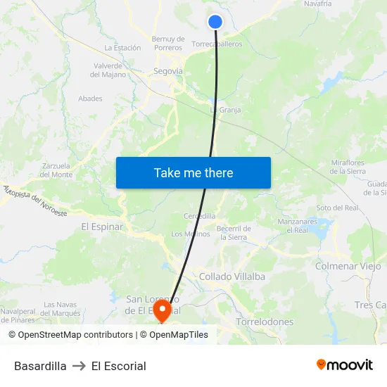 Basardilla to El Escorial map