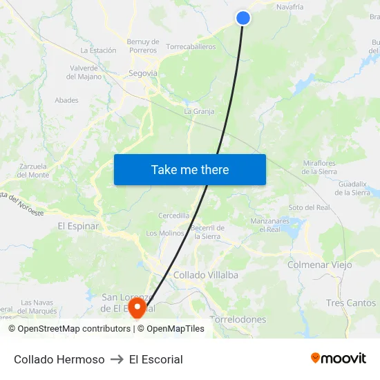 Collado Hermoso to El Escorial map
