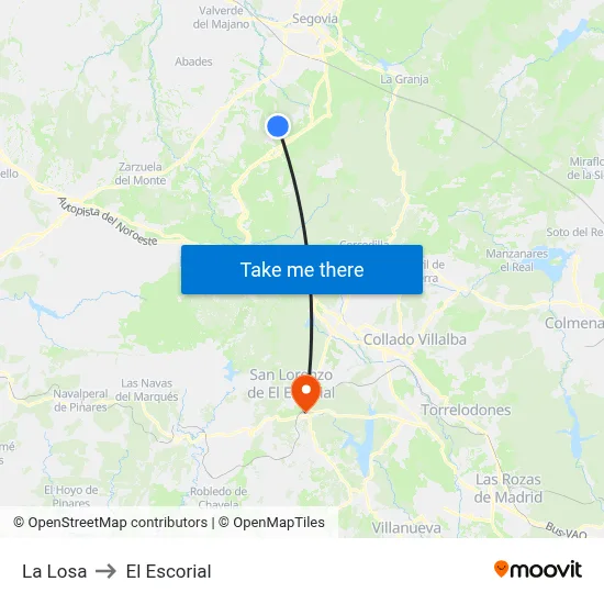 La Losa to El Escorial map