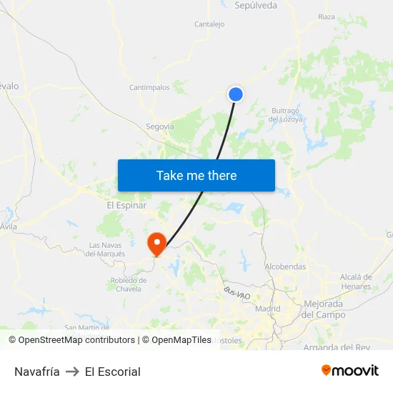 Navafría to El Escorial map