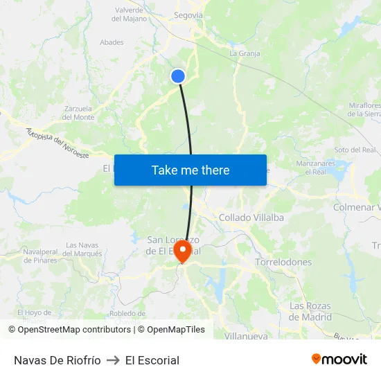 Navas De Riofrío to El Escorial map