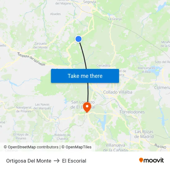 Ortigosa Del Monte to El Escorial map