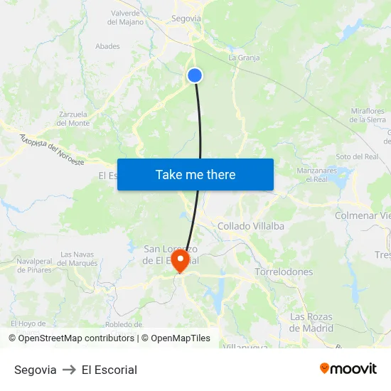 Segovia to El Escorial map