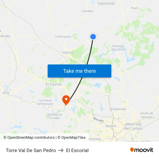 Torre Val De San Pedro to El Escorial map
