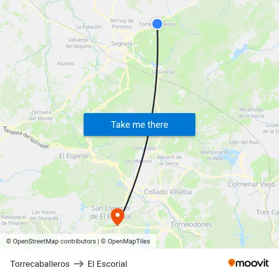 Torrecaballeros to El Escorial map