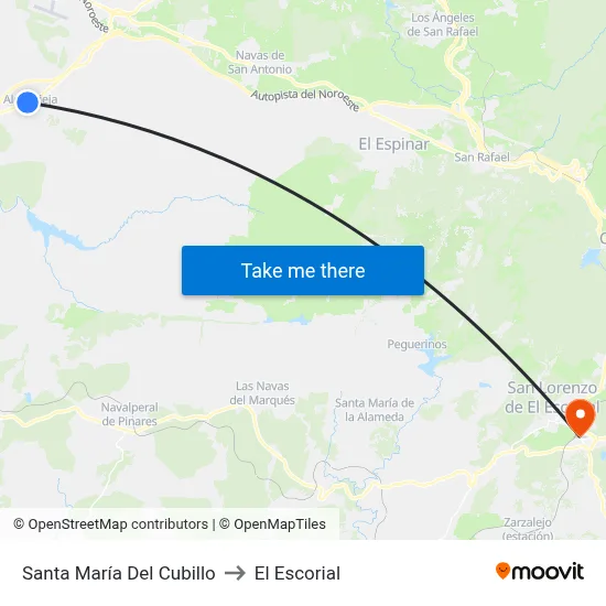 Santa María Del Cubillo to El Escorial map