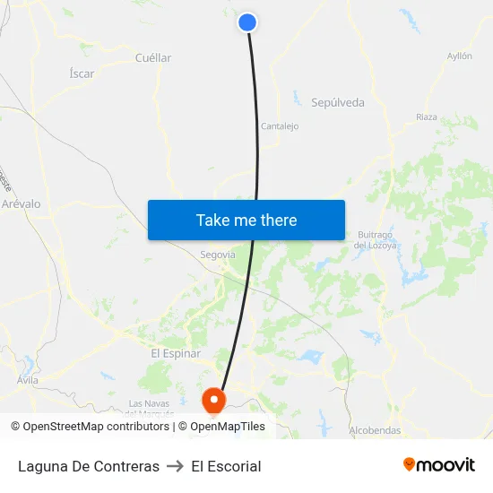 Laguna De Contreras to El Escorial map