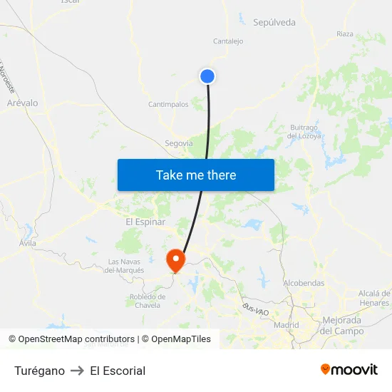 Turégano to El Escorial map