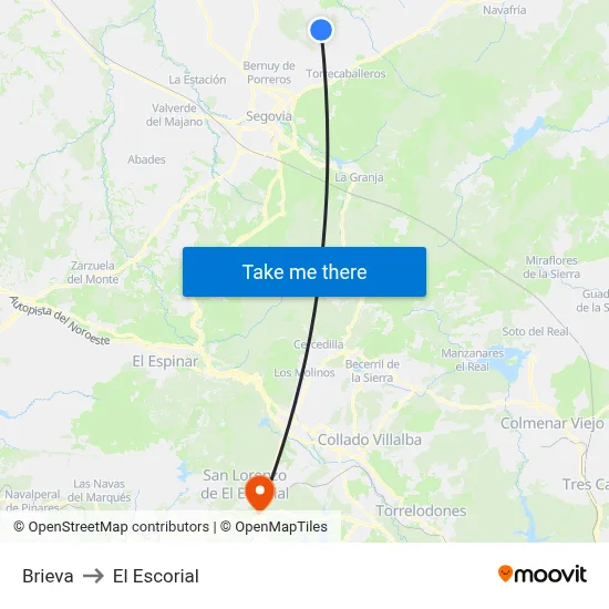 Brieva to El Escorial map