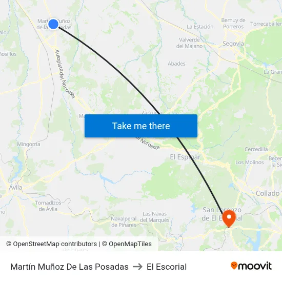 Martín Muñoz De Las Posadas to El Escorial map