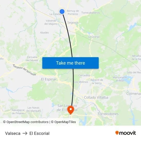 Valseca to El Escorial map