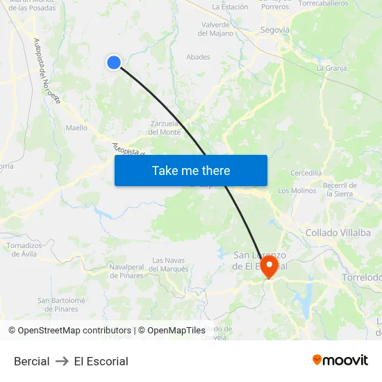 Bercial to El Escorial map