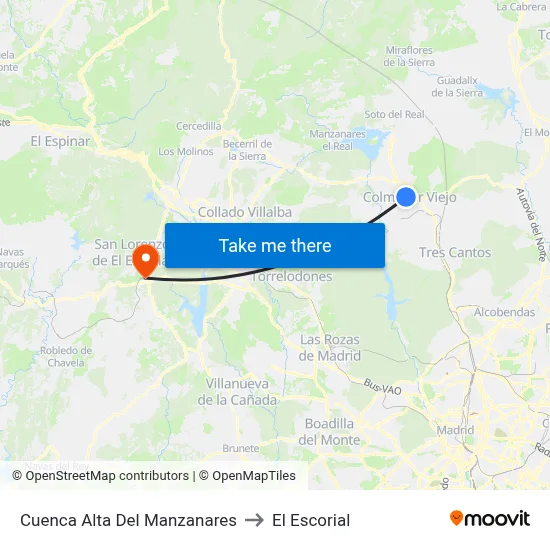 Cuenca Alta Del Manzanares to El Escorial map