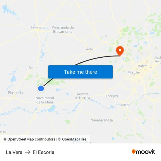 La Vera to El Escorial map