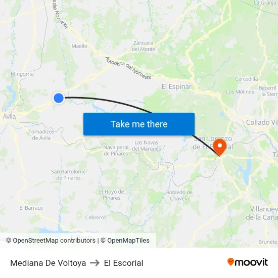 Mediana De Voltoya to El Escorial map