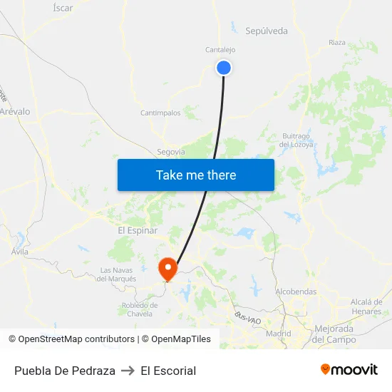 Puebla De Pedraza to El Escorial map
