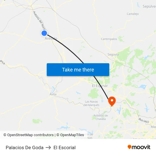 Palacios De Goda to El Escorial map