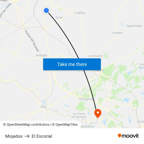 Mojados to El Escorial map