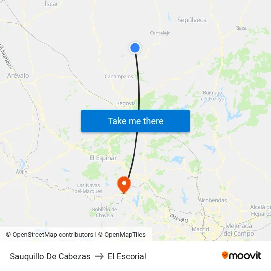 Sauquillo De Cabezas to El Escorial map