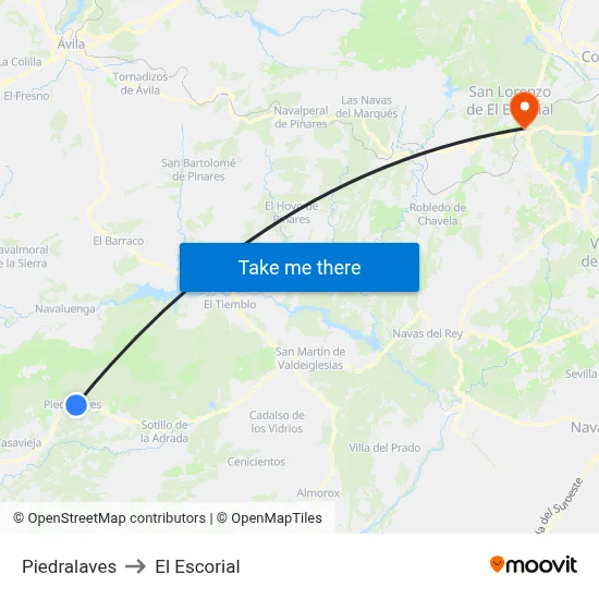 Piedralaves to El Escorial map