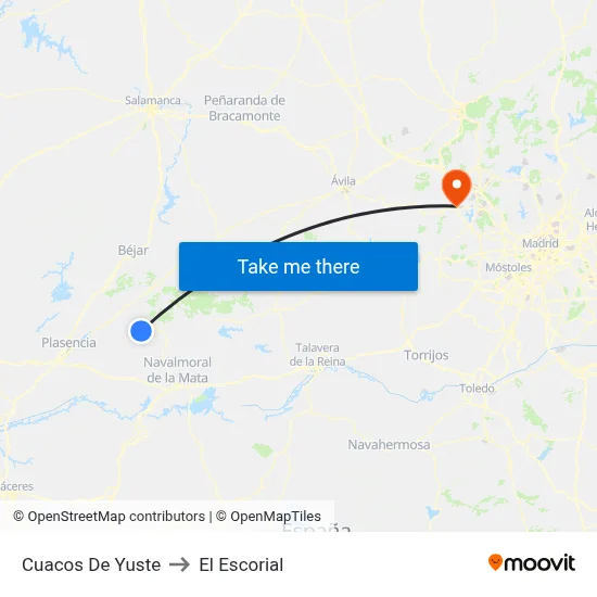 Cuacos De Yuste to El Escorial map