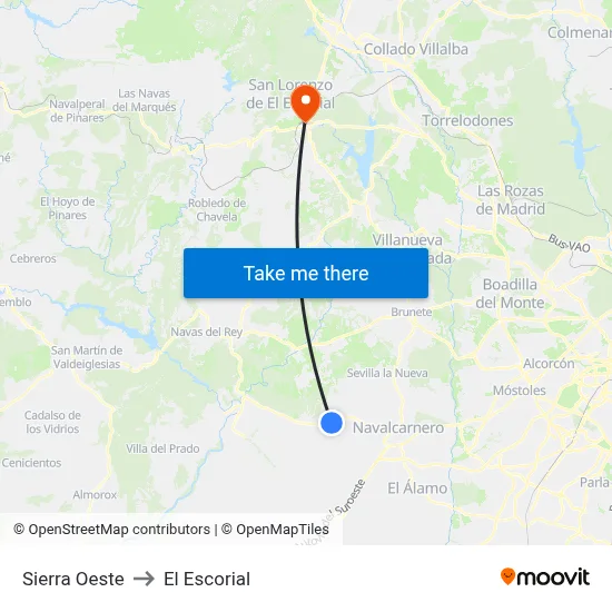 Sierra Oeste to El Escorial map