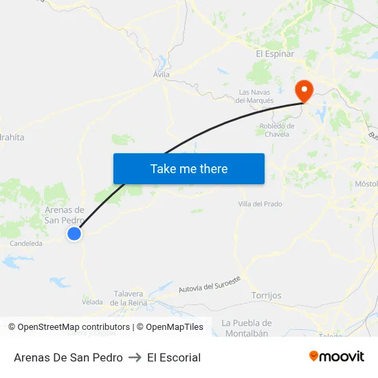 Arenas De San Pedro to El Escorial map