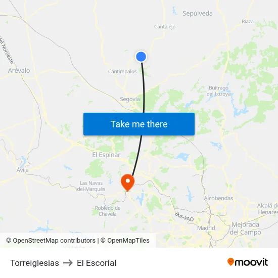 Torreiglesias to El Escorial map
