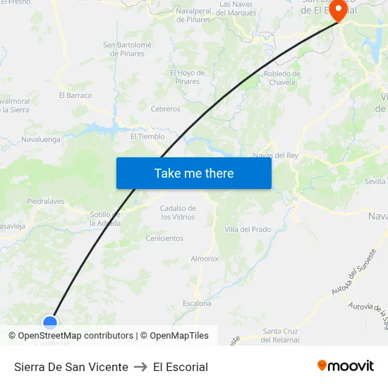 Sierra De San Vicente to El Escorial map