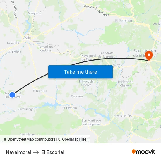 Navalmoral to El Escorial map