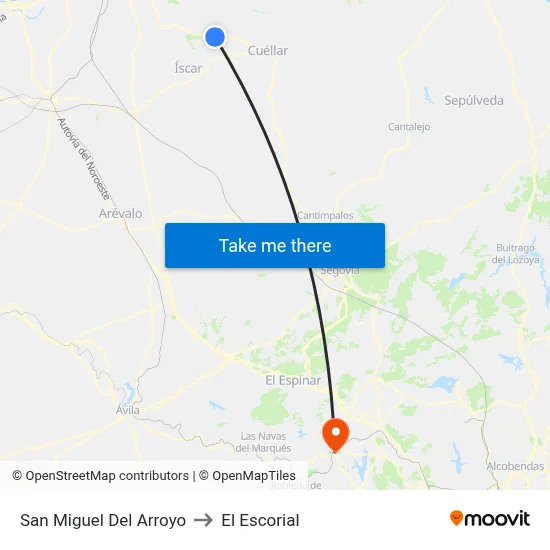 San Miguel Del Arroyo to El Escorial map