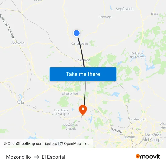 Mozoncillo to El Escorial map