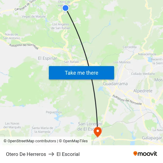 Otero De Herreros to El Escorial map