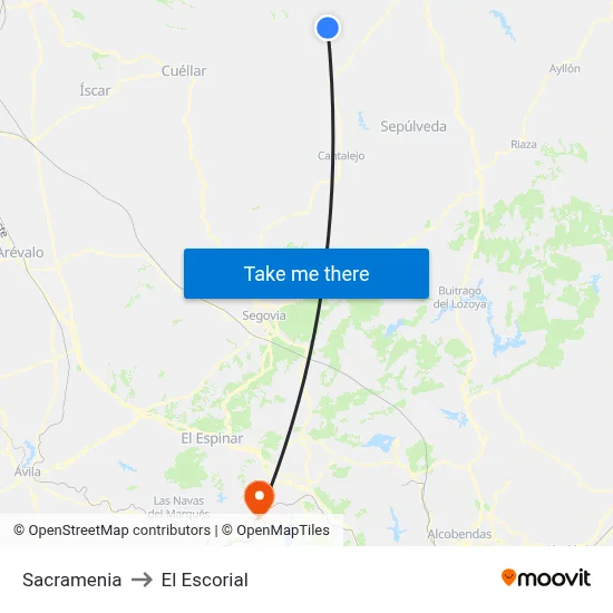 Sacramenia to El Escorial map