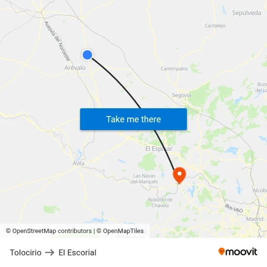 Tolocirio to El Escorial map