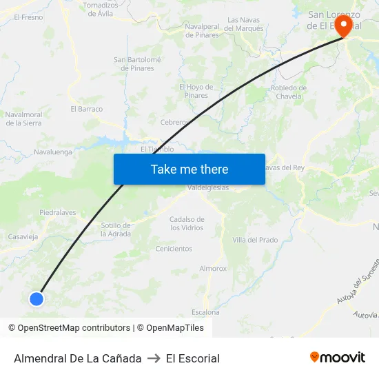 Almendral De La Cañada to El Escorial map