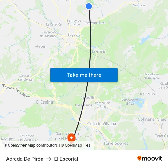 Adrada De Pirón to El Escorial map