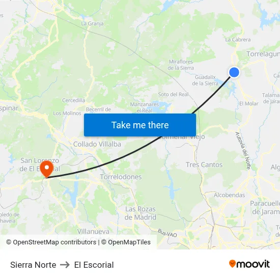 Sierra Norte to El Escorial map