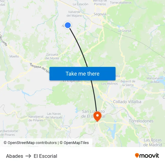 Abades to El Escorial map