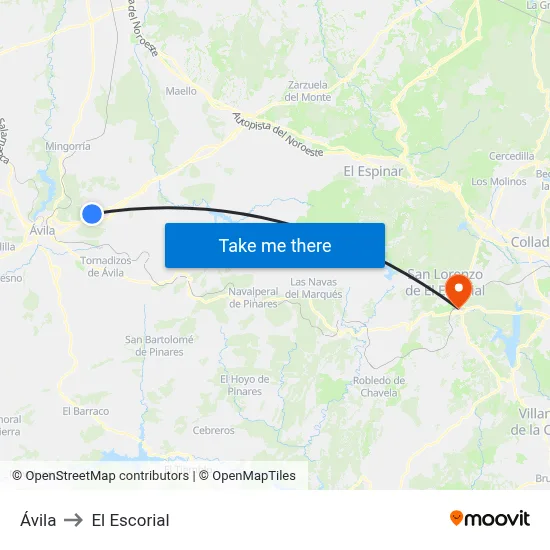 Ávila to El Escorial map