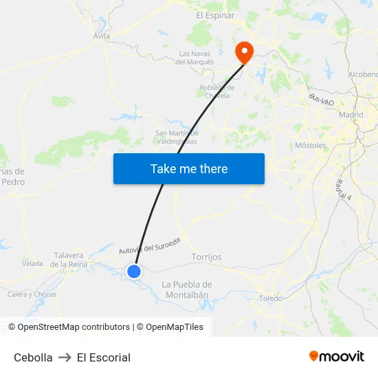 Cebolla to El Escorial map
