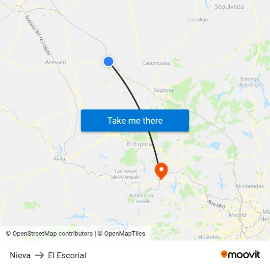 Nieva to El Escorial map