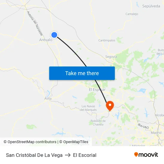 San Cristóbal De La Vega to El Escorial map