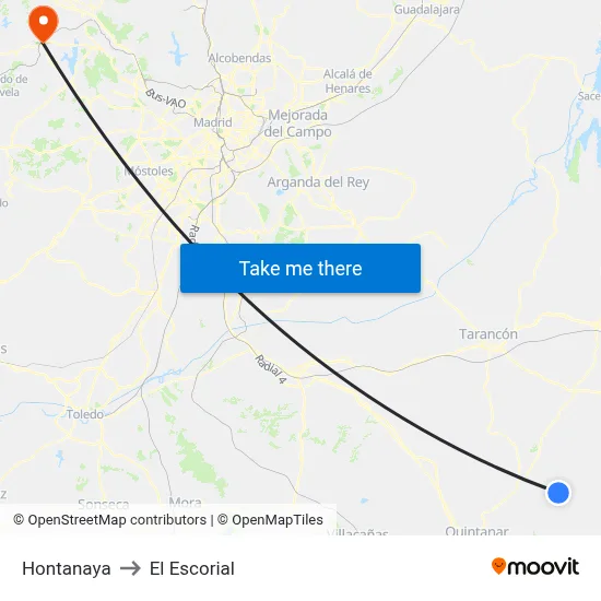 Hontanaya to El Escorial map