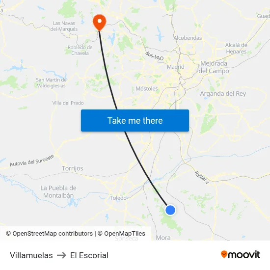 Villamuelas to El Escorial map